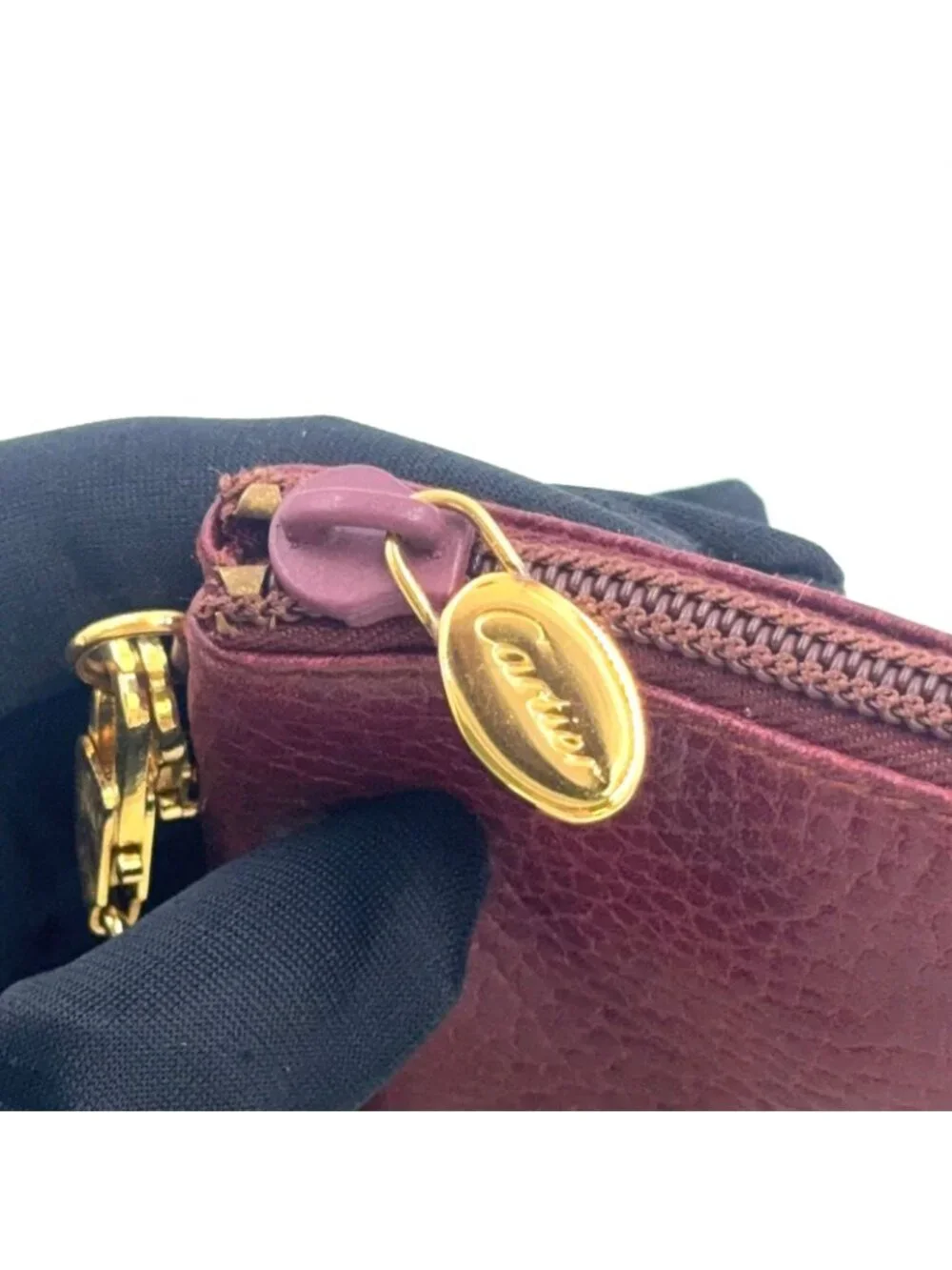 Cartier Must Oval Logo Chain Mini Pouch Leather Bordeaux Gold